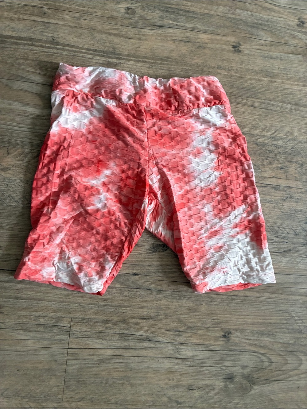 Coral Tie-Dye Textured Biker Shorts